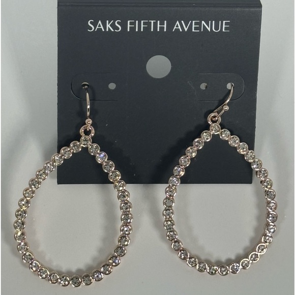 Saks Fifth Avenue Gold Tone Hook Drop Crystal Oval Hoop - Picture 3 of 4
